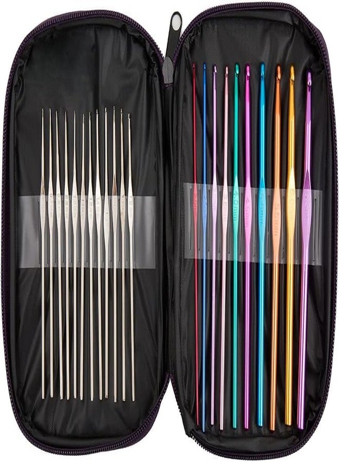 VERAT مجموعة كروشيه فيرات ٢٢ قطعة / خطافات كروشيه / مستلزمات حياكة / مواد خياطة / أدوات خياطة / علبة إبر وخيوط / مجموعة خطافات كروشيه مريحة / كروشيه مناسب للأيدي المصابة بالتهاب المفاصل / حرف يدوية / هدية رائعة للنساء - Image 1